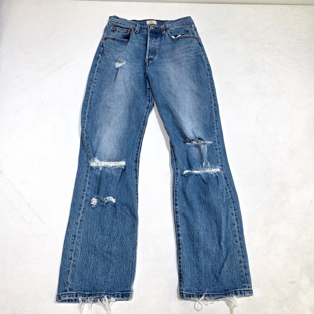 Levi's 501 Curve Jeans Womens 26 Blue Distressed Straight Leg High Rise Denim